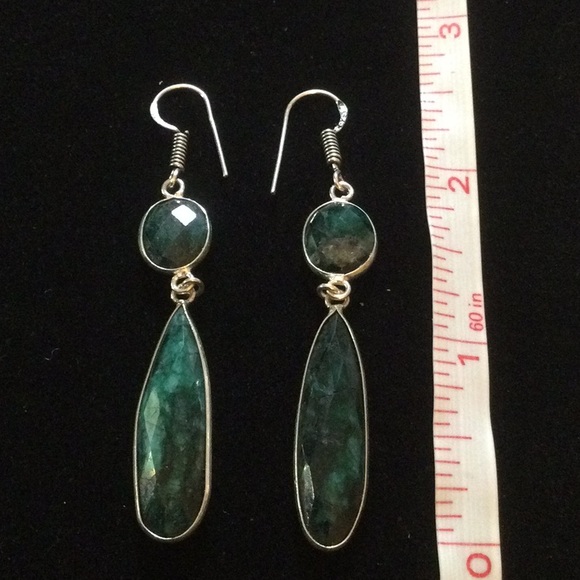 Genuine Emerald  Faceted Dangle Drop Earrings - Picture 10 of 11